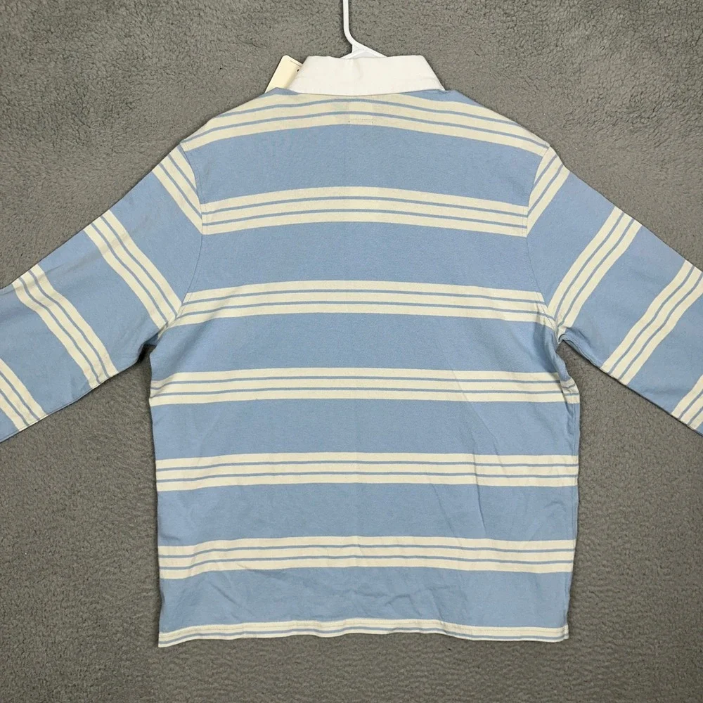 NEW Levis Rugby Shirt Mens Large Relaxed Light Blue White Striped Long Sleeve